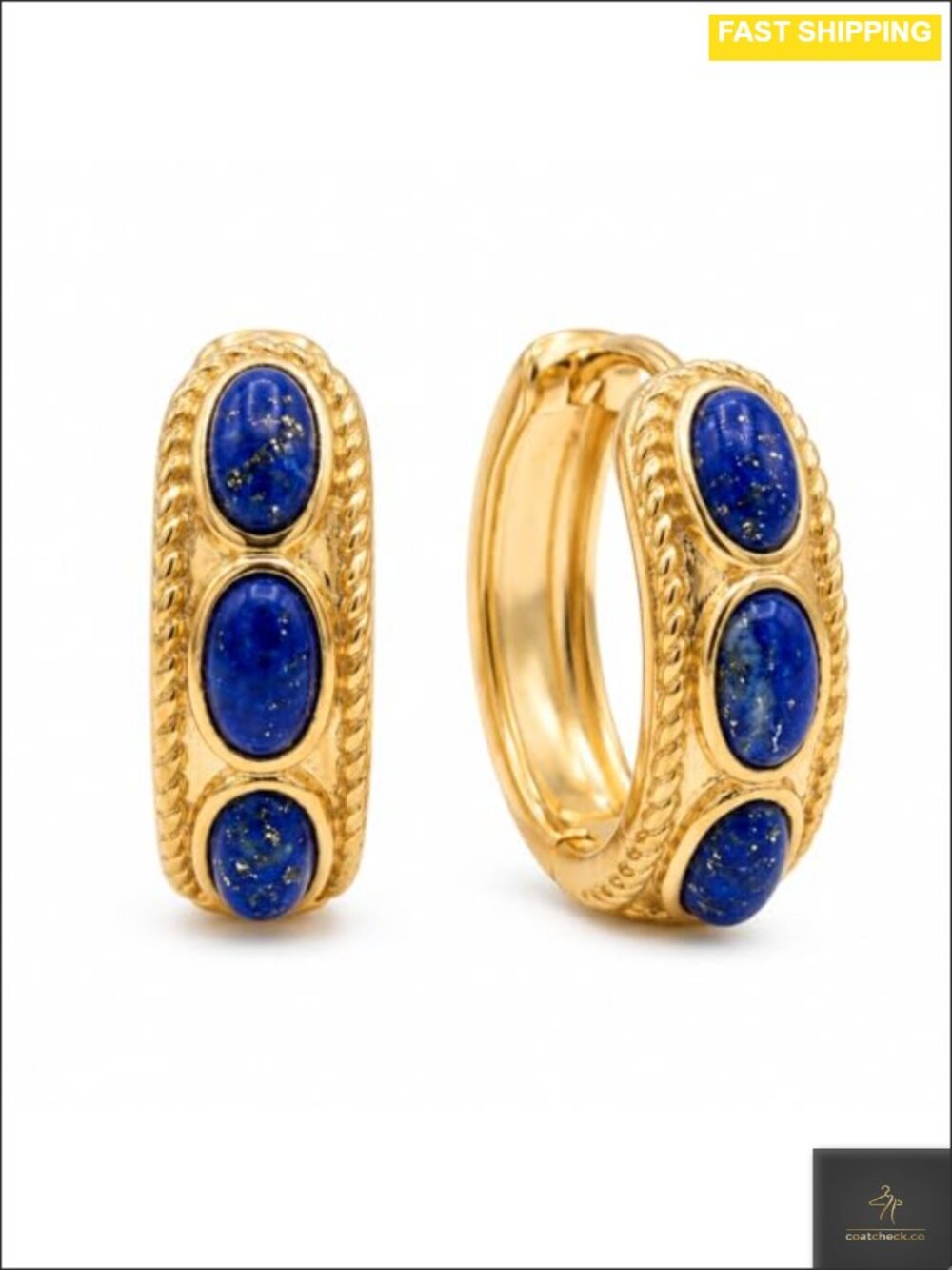 14K Gold Plated Huggie Earrings Natural Gemstones Handcrafted